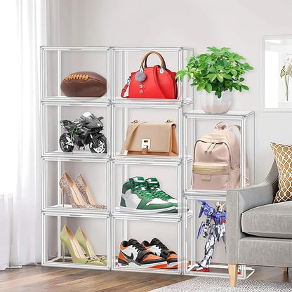 6 Pack Clear Shoe Boxes Sneaker Storage Organizer Box for Closet Stackable Handbag Organizer Acrylic Display Shoes Case with Lid Storage Box for Boots,Book,Collectibles,Figures,Shoes,Cosmetic,Size 14