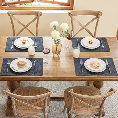 Blue Forest Placemats Set of 4, Dual-Layered Thickened Faux Linen Cloth Place Mats Heat Resistant Machine Washable Wrinkle Free Table Mats Indoor/Outdoor (Dark Grey)
