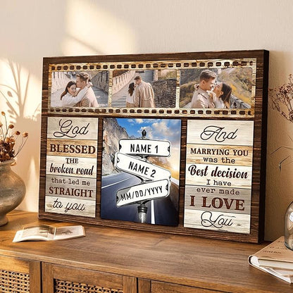 Love Signal Personalized Couple Canvas Wall Art, Custom Photo Print Canvas/Poster/Frame, Anniversary, Valentine, Wedding, Birthday Gifts for Him Her Boyfriend Girlfriend, Husband Wife Bedroom Decor