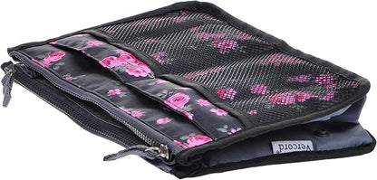Vercord Purse Organizer Insert for Handbags Bag Organizers Inside Tote Pocketbook Women Nurse Nylon 13 Pockets Black Red Flower Small