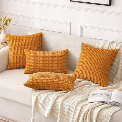 MIULEE Pack of 2 Burnt Orange Corduroy Decorative Lumbar Pillow Covers 20x12 Inch Soft Boho Striped Throw Pillow Covers Modern Farmhouse Home Decor for Summer Sofa Living Room Couch Bed