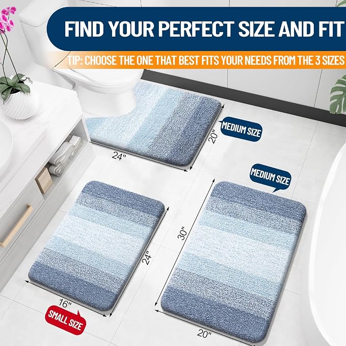 OLANLY Bathroom Runner Rugs Mat 44x20, Extra Soft Absorbent Microfiber Bath Rugs, Rubber Backing, Quick Dry, Washable Long Bath Mats for Bathroom Floor, Tub and Shower, Home Decor Accessories, Blue