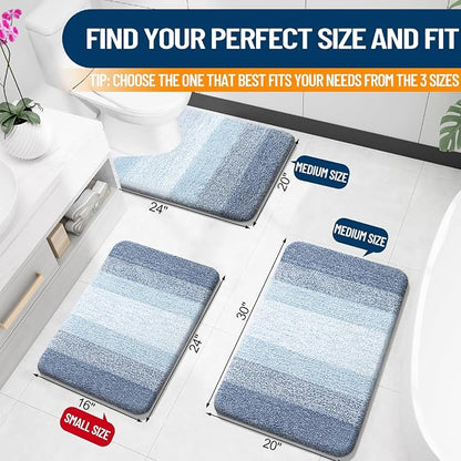 OLANLY Bathroom Runner Rugs Mat 44x20, Extra Soft Absorbent Microfiber Bath Rugs, Rubber Backing, Quick Dry, Washable Long Bath Mats for Bathroom Floor, Tub and Shower, Home Decor Accessories, Blue