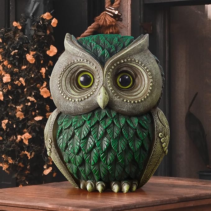 Artpaul Owl Decorations for Home Small Owl Decor Figurines Shelf Decor Home Office Living Room Decorations Birthday Gifts (Green)