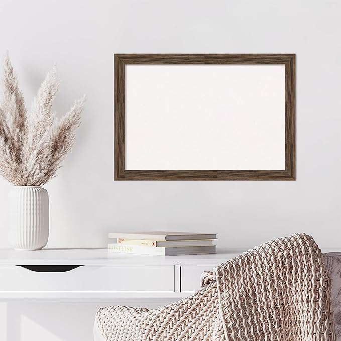 Amanti Art White Cork Board for Wall, 19x27 Vision Board with Brown Wood Frame, Medium Corkboard Office Decor for Home Organization, Rustic Farmhouse Corkboard Pinboard to display items for home