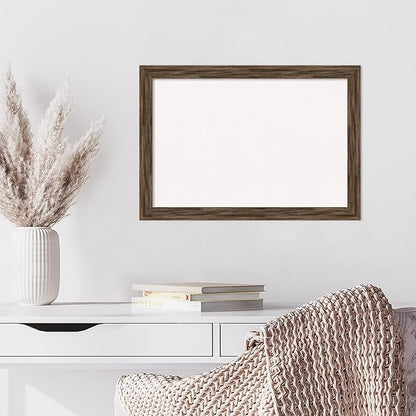 Amanti Art White Cork Board for Wall, 19x27 Vision Board with Brown Wood Frame, Medium Corkboard Office Decor for Home Organization, Rustic Farmhouse Corkboard Pinboard to display items for home