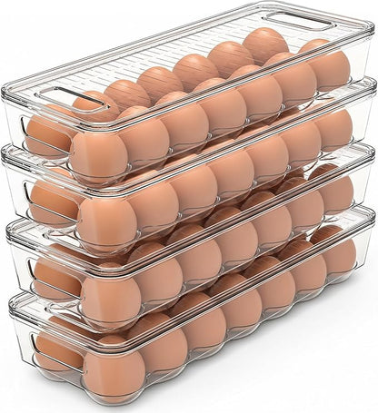 Utopia Home Egg Container With Lid and Handle for Refrigerator - Pack of 4 - Clear Stackable Egg Holder for Kitchen Storage and organization