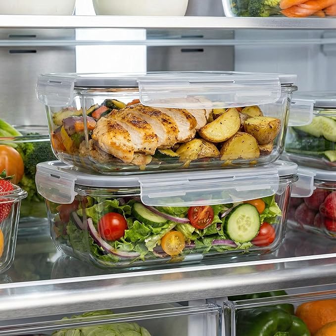 5 Pack 35oz Large Glass Food Storage Containers with Lids, Meal Prep Containers, Airtight Reusable Lunch Container Set, Safe for Oven, Microwave, Freezer, and Dishwasher