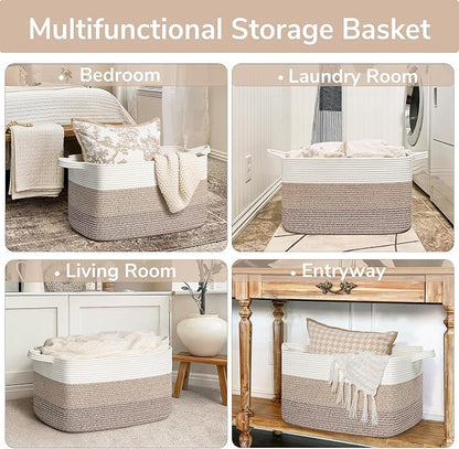 Goodpick Large Woven Storage Basket, 21.6" x 14.9" x 11.8" Rectangle Rope Baskets for Toy Storage, Blanket Basket for Living Room, Bedroom, Light Brown
