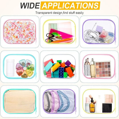 Sanwuta 6 Pcs Clear Hard Zipper Case Plastic Zipper Pouches Transparent Makeup Bag Pencil Case Pouches Toiletry Diaper Bag for Travel Toy Storage Organizer Bins(Assorted Color,7.87 x 5.9 x 2 Inch)