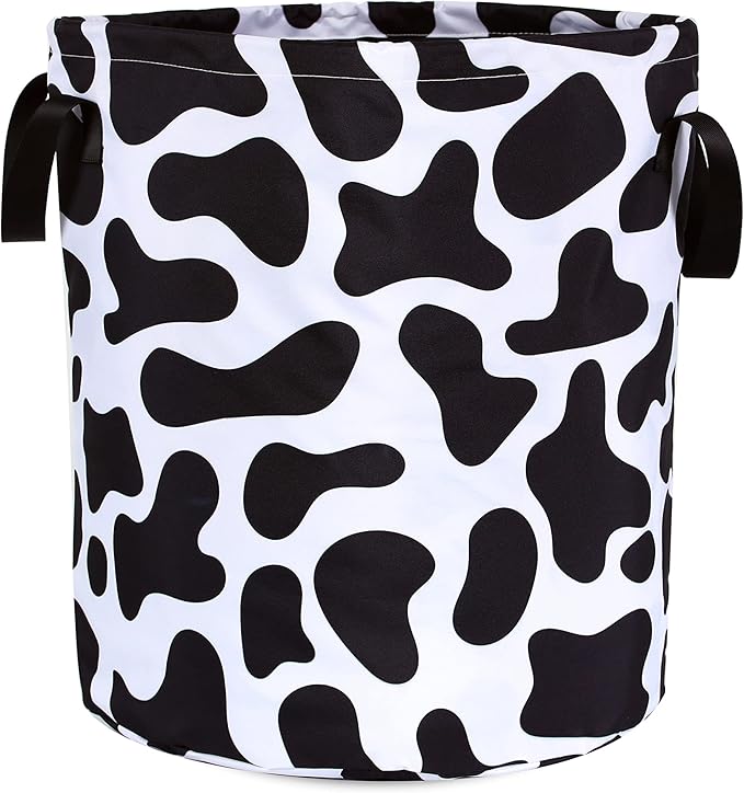 Cow Print Laundry Basket Animal Foldable Oxford Cloth Funny Tote Bag Laundry Hamper Clothes Storage Bucket Organizer For Bathroom/Laundry Storage/Bedroom Storage Basket 17.7x13.7 Inch