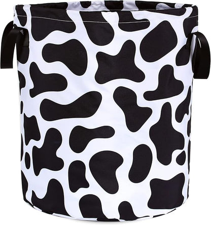Cow Print Laundry Basket Animal Foldable Oxford Cloth Funny Tote Bag Laundry Hamper Clothes Storage Bucket Organizer For Bathroom/Laundry Storage/Bedroom Storage Basket 17.7x13.7 Inch