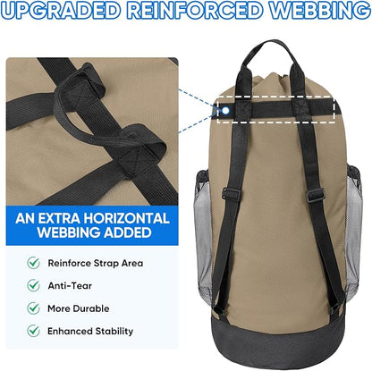 BALEINE 150L Laundry Bag Backpack, 900D Oxford Fabric Large Travel Laundry Bags with Shoulder Straps and 2 Mesh Pockets for College Dorm, Apartment, Laundromat (Khaki, 150L)