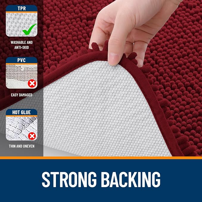 OLANLY Large Bathroom Rugs 40x24, Extra Soft Absorbent Chenille Bath Rugs, Rubber Backing Quick Dry, Machine Washable Bath Mats for Bathroom Floor, Tub and Shower, Home Decor Accessories, Red