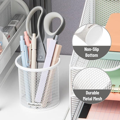 Mind Reader Pen and Accessories Holder, Desktop Organizer, Office, Metal Mesh, 3.5"L x 3.5"W x 3.75"H, Set of 3, White
