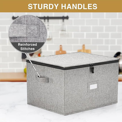 Champagne Flute Storage Box - Hard Shell China Storage Holds 12 Stemware Glasses - Protects Flutes, Crystal Glass, Wine Glasses and Fine China - Stackable - Fully Padded Inside