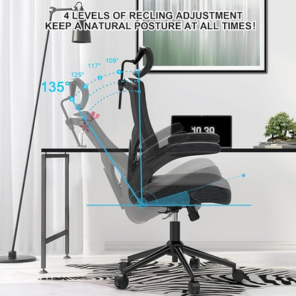 Ergonomic Office Desk Chair with Waterfall Seat and S-Shaped Back for Back and Leg Pressure Relief, Adjustable Headrest for Neck Support, Comfortable for 8+ Hours of Sitting