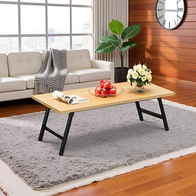 Folding Coffee Table, 39.4” Portable Floor Table Desk for Sitting on The Floor, No Assembly Low Coffee Table for Living Room, Home, Caravan and Camping, Large 39.4Lx19.7Wx15.8H, Natural