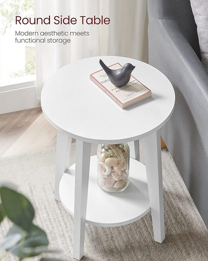 VASAGLE MAEZO Collection - Side Table, 2-Tier Small Round End Table, Nightstand with Tapered Legs, Curved Transitions, for Small Spaces, Living Room, Bedroom, Cloud White ULET283T14 | Lower Shelf, Small Spaces, Living Room, Bedroom