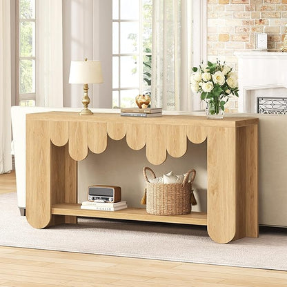 IBF 63” Long Console Table, Farmhouse Wood Entryway Table with Storage Shelf, 2-Tier Sofa Table Behind Couch for Home Living Room, Modern Rectangular Entry Table for Hallway Entrance Foyer, Oak