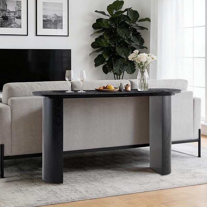 55 Inch Console Table, Modern Entryway Table with Rounded Corners, Narrow Sofa Table Behind Couch for Foyer, Hallway, Living Room,Black