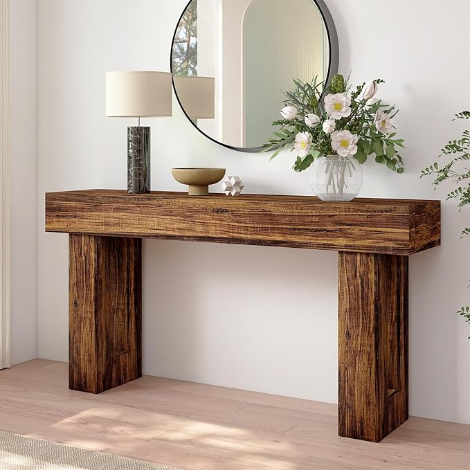 Spaco 63'' Long Console Table,2 Tier Farmhouse Entryway Table Sofa Table with Storage,Wood Behind Couch Table for Living Room, Hallway,Foyer (Dark Brown)