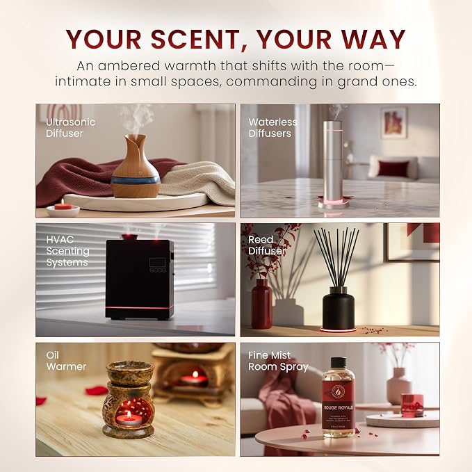 Aroma Country Rouge Royale Diffuser Oil - Luxury Essential Oils for Diffuser Refill & Air Freshener Room Spray, Long-Lasting, Natural Home Fragrance & Hotel Scent for Diffusers & Machines (8.5 Fl. oz)
