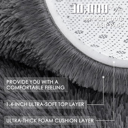 OLANLY Grey Round Rugs for Bedroom - Machine Washable, 3 ft Circle Area Rugs for Living Room, Soft and Fluffy Shaggy Carpet for Teen Girls and Boys, Nursery Rooms, Dorms, Home Decor Aesthetic