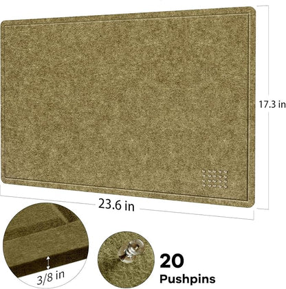 Bulletin Board, 24 x 18 inches Felt Board Decorative Pin Board, Cork Board Alternative for Wall, Foldable Photo Board Self-Adhesive Vision Board Mood Board with 20 Pushpins - Olive