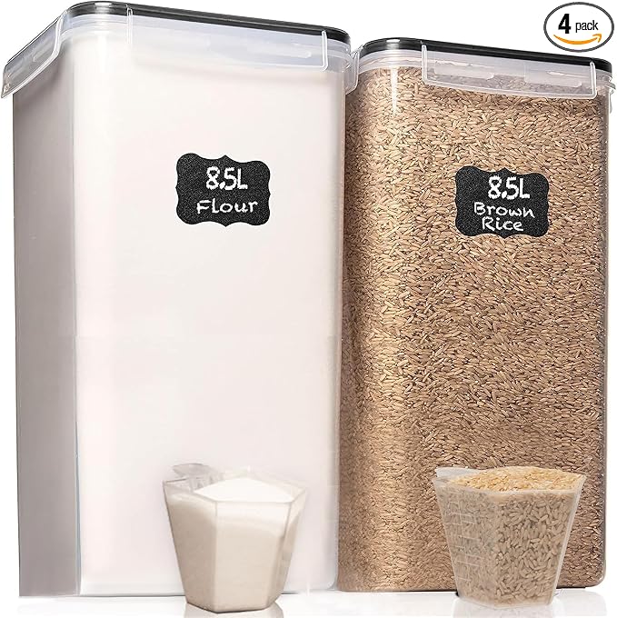 WHITE FEATHER SUPPLIES 8.5L/287Oz Extra Large Airtight Food Storage Containers (2 PC) with Lids, Kitchen and Pantry Organization Containers for Baking Supplies, Cereal, Flour, Sugar, Rice (BPA Free)
