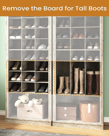 Hzuaneri 11 Tiers Shoe Storage Cabinet, Tall Shoes Cabinet with Cubby, Freestanding Wooden Shoe Organizer, 30-33 Pairs, Shoes Cubby Organizer for Entryway, Bedroom, Greige SR02005B