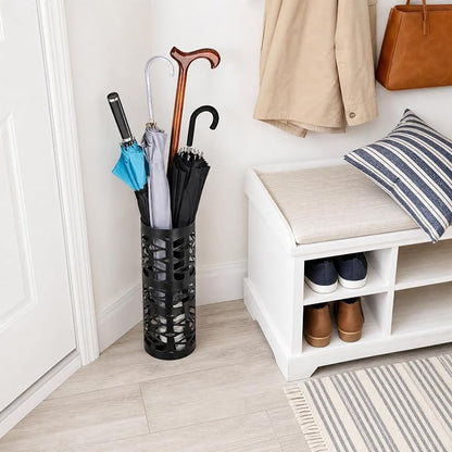 ZENFUN Umbrella Stand, Black Metal Umbrella Holder Freestanding, Cane Walk Stick Holder, Round Umbrella Rack for Entryway, Home, Office, 5.9 x 5.9 x 15.7 Inches