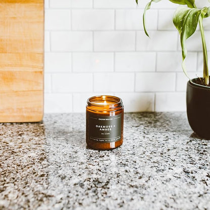 Calyan Wax Co. Aspen & Fog Scented Candle - 57 Hour Burn - Luxury Non Toxic Soy Wax Candles - Long Lasting Amber Glass Jar Candle for Home - 7.2oz