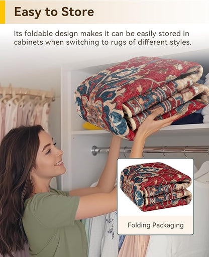 RELEANY Area Rugs 4'x6' Washable Non-Slip, Floral Vintage Distress Medallion Carpet for Living Room Bedroom Dining Room, Red Blue