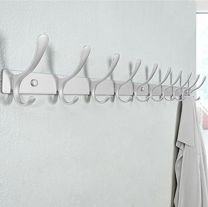 SKOLOO Coat Rack Wall Mounted - 10 Hooks, Heavy Duty, Stainless Steel, Metal Wall Hanger, Sturdy Coat Hooks for Hanging Coats, Jacket, Clothes, Hat, Cold Light Silver