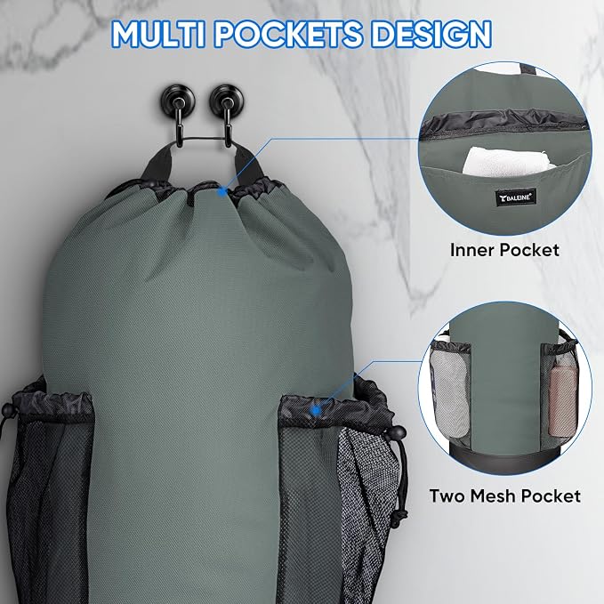 BALEINE 150L Laundry Bag Backpack, 900D Oxford Fabric Large Travel Laundry Bags with Shoulder Straps and 2 Mesh Pockets for College Dorm, Apartment, Laundromat (Dark Grey, 150L)