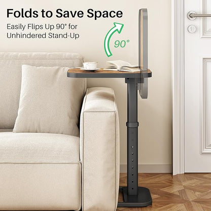 Kitstorack TV Tray Table, Adjustable Height & Flip-Top & Rounded Metal Corners, Snack Table for Couch, Sofa, Bed, Chair, Living Room, C Shaped End Side Table for Eating, Dinner or Laptop, Small Spaces