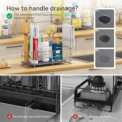 Yofidra Sponge Holder for Kitchen Organizer: Sink Caddy with Instant Drying Stone, Metal Stainless Steel, 9.4" X 4.7" X 7"4 Home Decor Storage and Organization Accessories