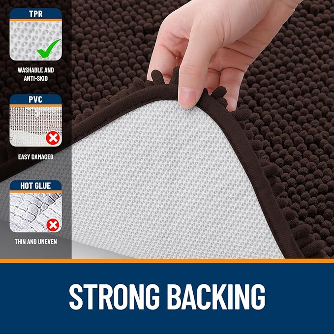 OLANLY Bathroom Runner Rugs 47x24, Extra Soft Absorbent Chenille Bath Rugs, Rubber Backing Quick Dry, Machine Washable Long Bath Mats for Bathroom Floor, Tub and Shower, Home Decor Accessories, Brown