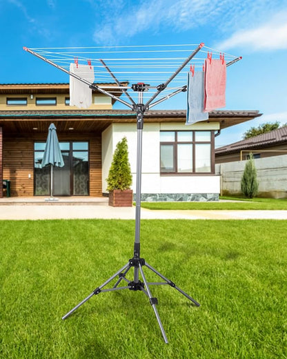 STORAGE MANIAC Portable Umbrella Clothes Drying Rack 8 Lines with 82 Feet Drying Space, Steel Frame & Adjustable Height, 4-arm Umbrella Clothesline for Laundry, Collapsible Indoor & Outdoor Drying