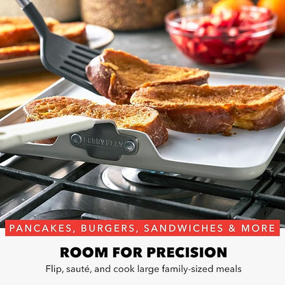 GreenPan x Bobby Flay 11” Nonstick Square Griddle Pan, PFAS-Free Diamond Ceramic Stay-Cool Silicone Handle, Easy Clean Dishwasher & Oven Safe Skillet, Cream