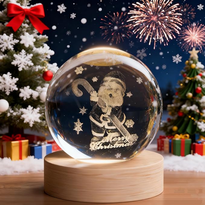 Christmas Decoration Snowflakes 3D Crystal Ball, 2.4 inch Decorative Ball Glass Santa Sphere, Paperweight Crystal Display Sculpture Home Decor Crafts for Girls Friends Women Family
