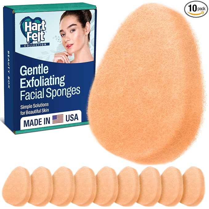 HartFelt [10 Pack] Gentle Exfoliating Facial Sponge for Face - Daily Cleansing Scrubber - Buf Dirt Away with Puf styled Reusable Face Pads for Removing Makeup, Dirt, and Dead Skin
