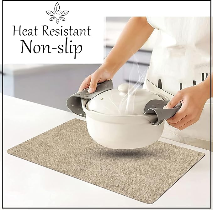 More Décor Faux Leather Placemats Set of 4 for Dining Table – Waterproof, Wipeable, Washable, Stain & Heat Resistant, Non-Slip Table Mats – 12 X 17 Inch, Beige