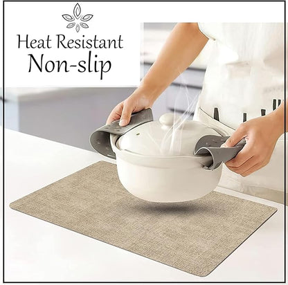More Décor Faux Leather Placemats Set of 4 for Dining Table – Waterproof, Wipeable, Washable, Stain & Heat Resistant, Non-Slip Table Mats – 12 X 17 Inch, Beige