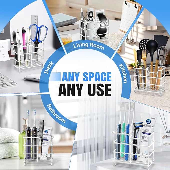 Toothbrush Holders for Bathrooms, Stainless Steel Toothbrush Holder for Kids and Adults, Electric Toothbrush and Toothpaste Holder, Rustproof Bathroom Accessories Organizer, White Small