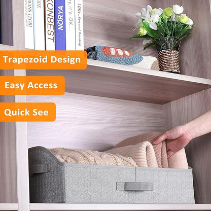 WUIKE Closet Organizers and Storage, Trapezoid Storage Bins, Fabric Closet Bins with Handles, Foldable Storage Baskets for Clothes, Purse, Blanket, Herringbone Gray, Extra Large, 3-Pack