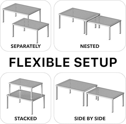Simple Houseware Expandable Stackable Cabinet and Counter Shelf Organizer with Steel Surface, 9" D x 12.75" W x 5.9" H, Silver