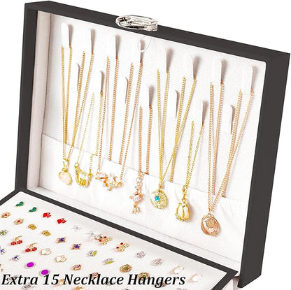 QBestry Earring Jewelry Box for Women Girls Stud Organizer, 5 Layers Black Jewelry Organizer Box With Lock Necklaces and Earrings Holder Jewelry Box with Earring Organizxer for Women Girls Xmas Gifts