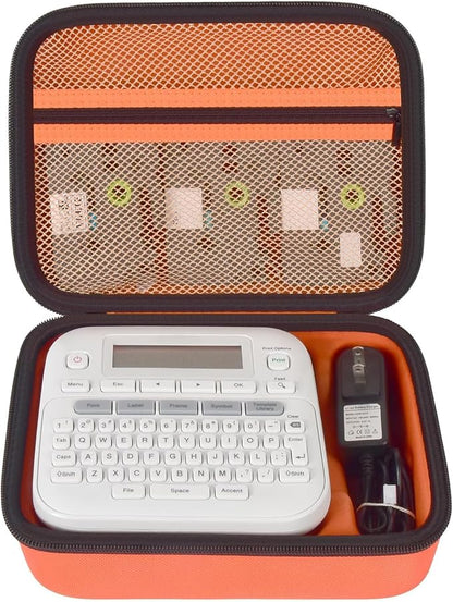Case Compatible with Brother P-Touch PTD220 210 Home/Office Everyday Label Maker, Storage Holder Carrying Organizer for Label Tapes, AC Adapter, Charging Cables (Box Only) -Orange